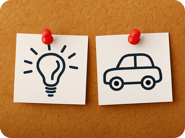 「ブーブー＝車」などの言葉の意味をメモしたカード表示